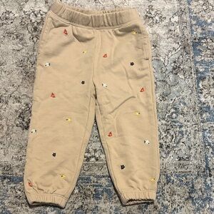 GAP Kids Beige Joggers with Colorful Embroidery Size 2